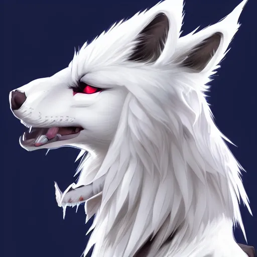 Prompt: art of white wolf fursona, profile picture, highly detailed anime artwork, Falvie, pixiv, furaffinity, DeviantArt, trending on artstation