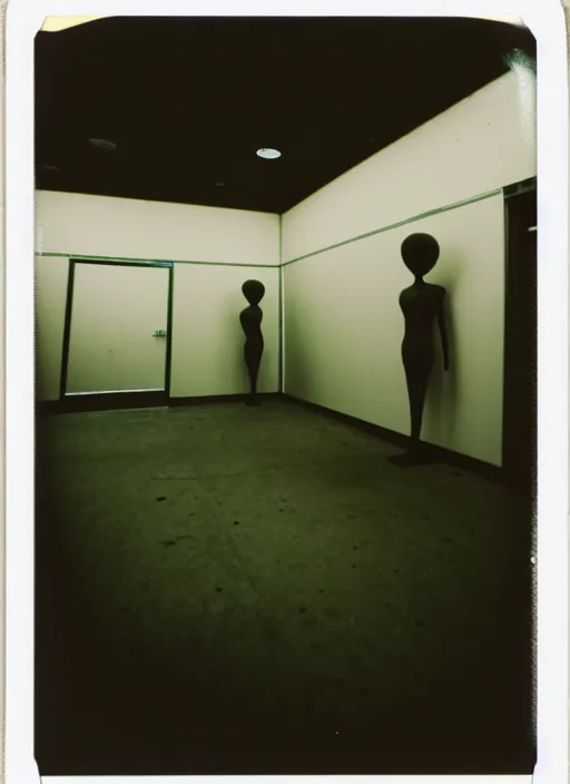 Prompt: polaroid photograph of the inside of an empty convenience store, liminal space, lonely, mannequins, black mold, 3 5 mm, raw, unedited, 8 k, hd, the fifth element