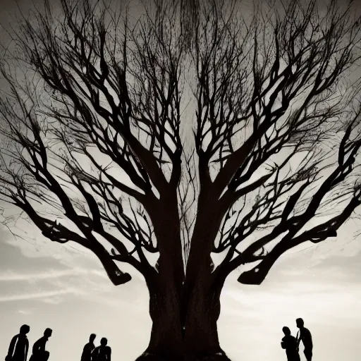 Image similar to a tree made out of humans