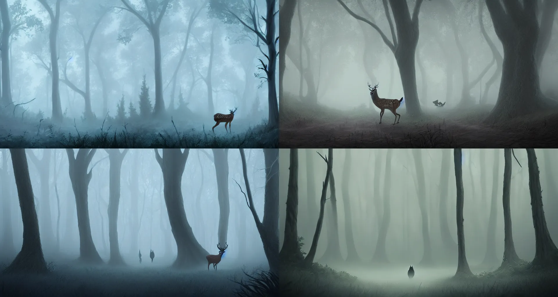 Prompt: half - owl half - deer hybrid walking through misty forest, magical, atmospheric fog, ray tracing, 8 k, digital art, artstation, by tomislav jagnjic