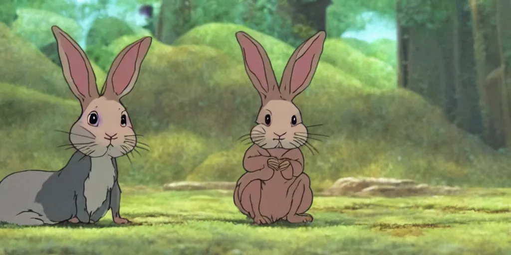 Prompt: a rabbit in the movie the secret life of arrietty, screenshot