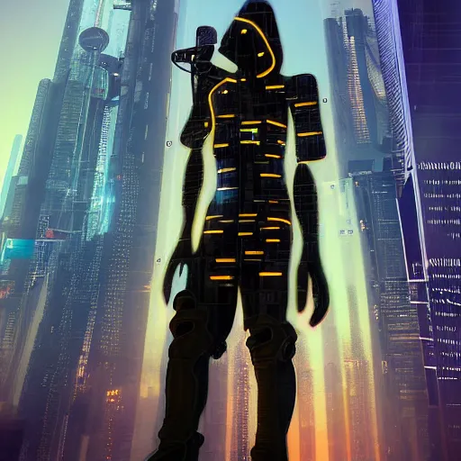 Image similar to cyberpunk hacker in front of bangkok by kashin, wadim