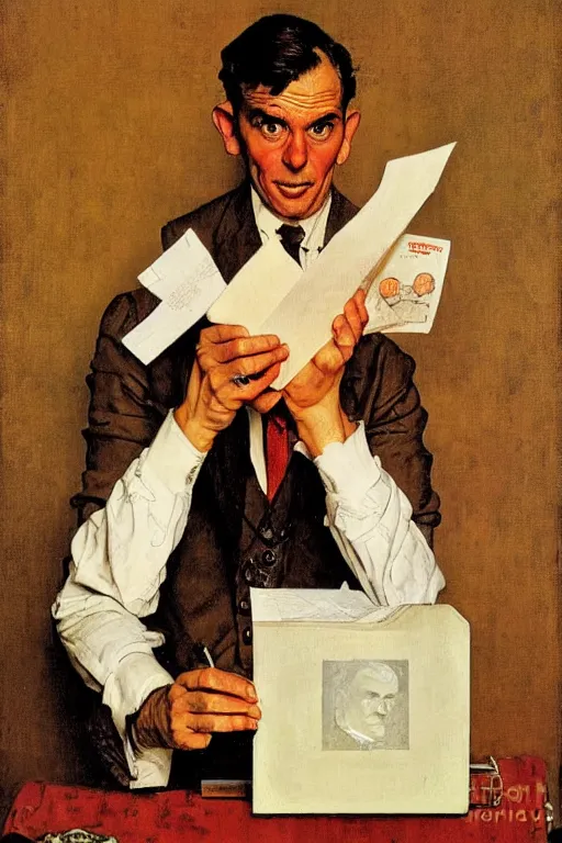 Image similar to juan tamariz portrait by Norman Rockwell, magician poster