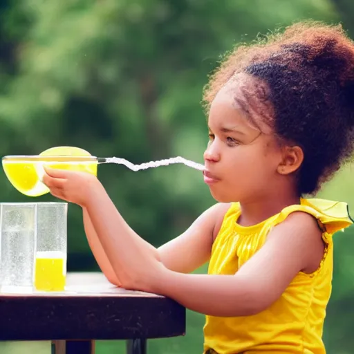 Prompt: a girl drinking lemonade