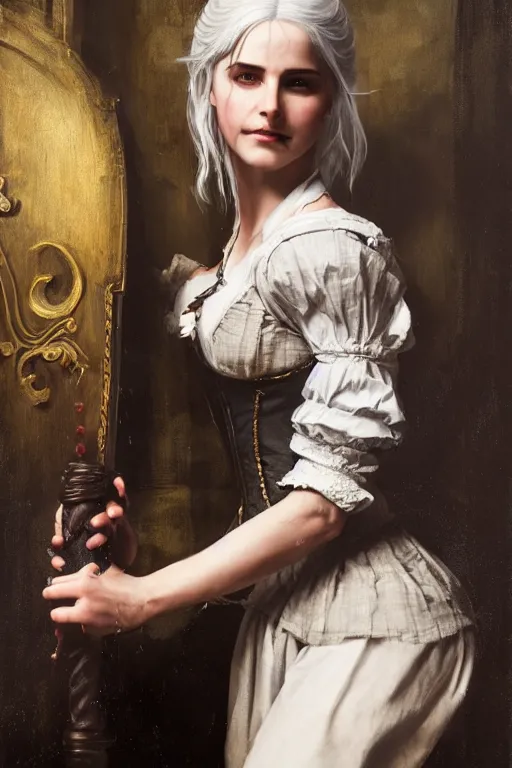 Image similar to Ciri from the Witcher in Victorian painting with Yennefer. by Daniel F. Gerhartz, hyperrealistic oil painting, 4k, studio lightning