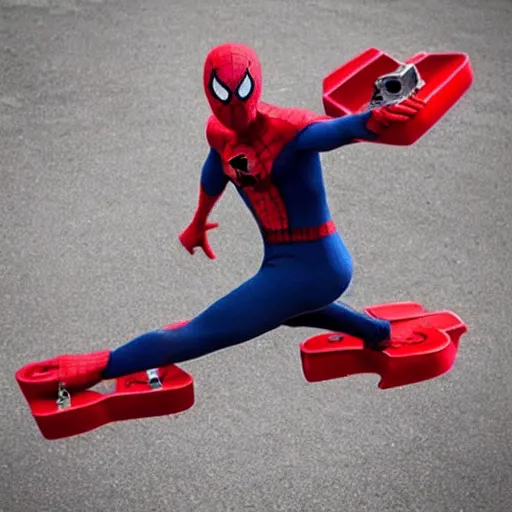 Image similar to spiderman hoverboard fail