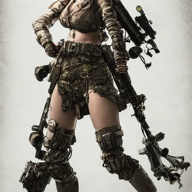 Image similar to the portrait of lawful neutral female cyberpunk marine sniper as absurdly beautiful, gorgeous, elegant, young gravure idol, an ultrafine hyperdetailed illustration by kim jung gi, irakli nadar, intricate linework, bright colors, octopath traveler, final fantasy, unreal engine 5 highly rendered, global illumination, radiant light, detailed and intricate environment