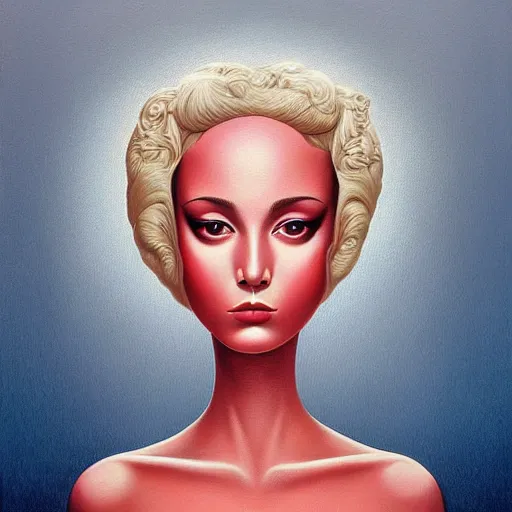 Image similar to a painting of a beautiful woman!!, an ultrafine detailed painting by rafal olbinski, behance contest winner, pop surrealism, detailed painting, very detailed, minimalist, airbrush art