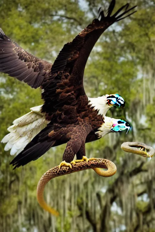 Image similar to eagle eat snake, in savannah, pulitzer award winning, captured by nikon d 8 5 0, body features, face features, bokeh, dynamic composition,, and daniel berehulak and adnan abidi and preston gannaway, matt rainey, stephanie welsh