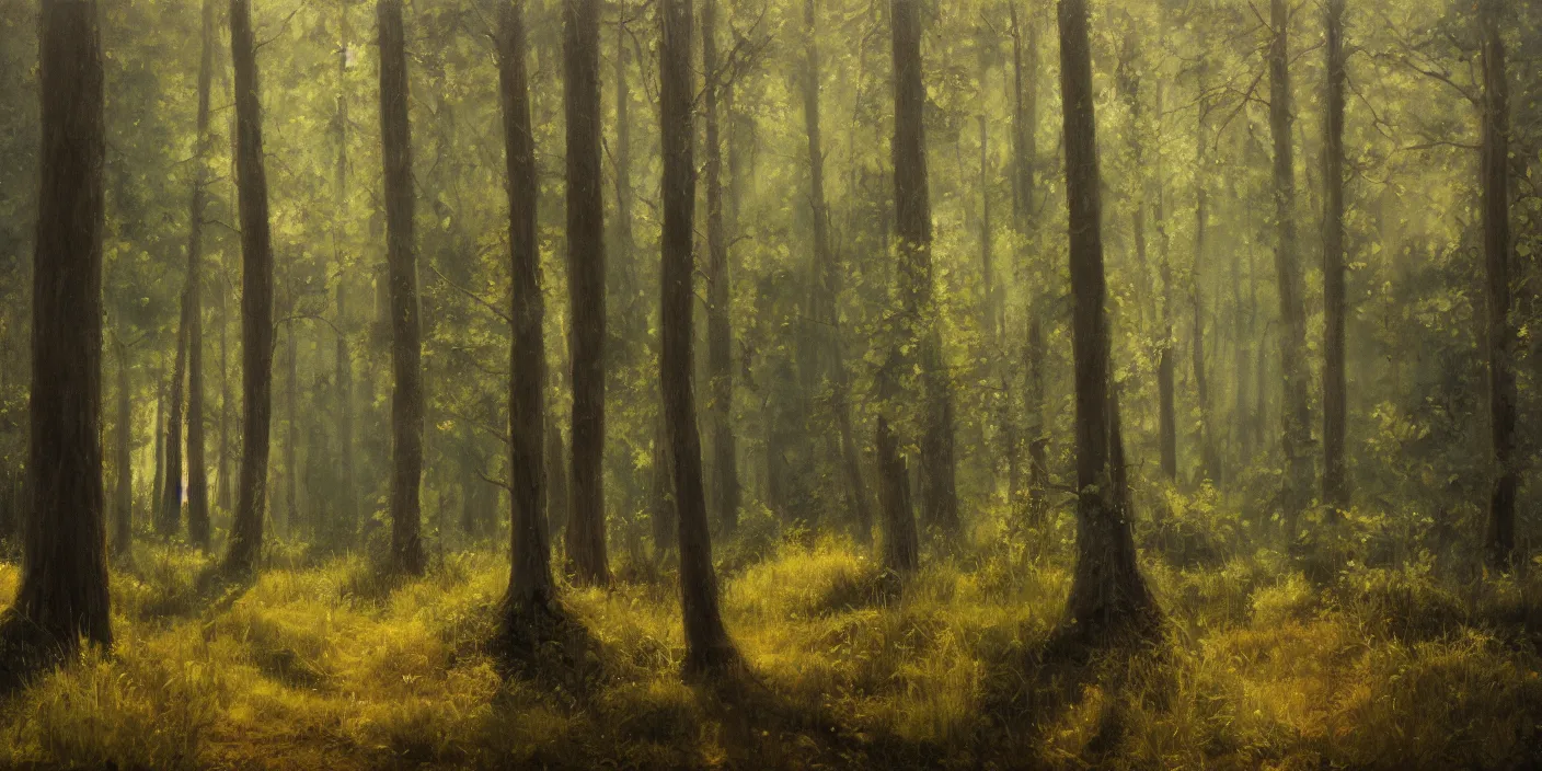 Image similar to The woods, cinematic lighting, detailed oil painting, hyperrealistic, 8k