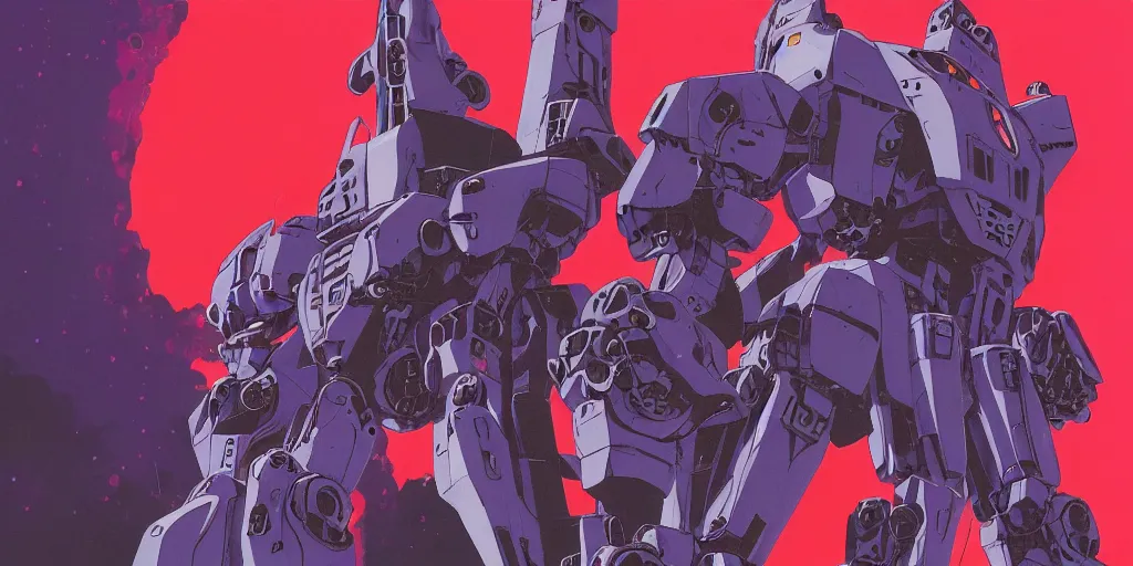 Image similar to risograph grainy painting of gigantic huge evangelion - like complicated agundam mech face with a lot of details and lasers covered ooze, by moebius and dirk dzimirsky and satisho kon, close - up wide portrait