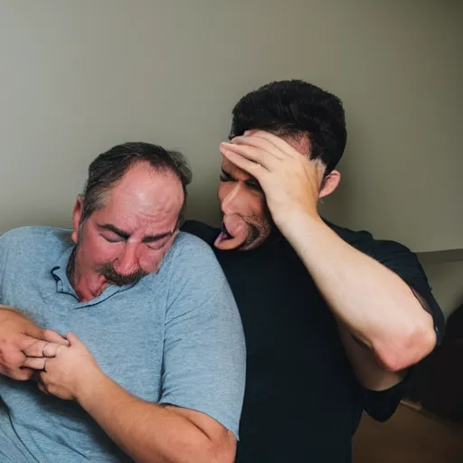 Image similar to man getting his armpits tickled by another man