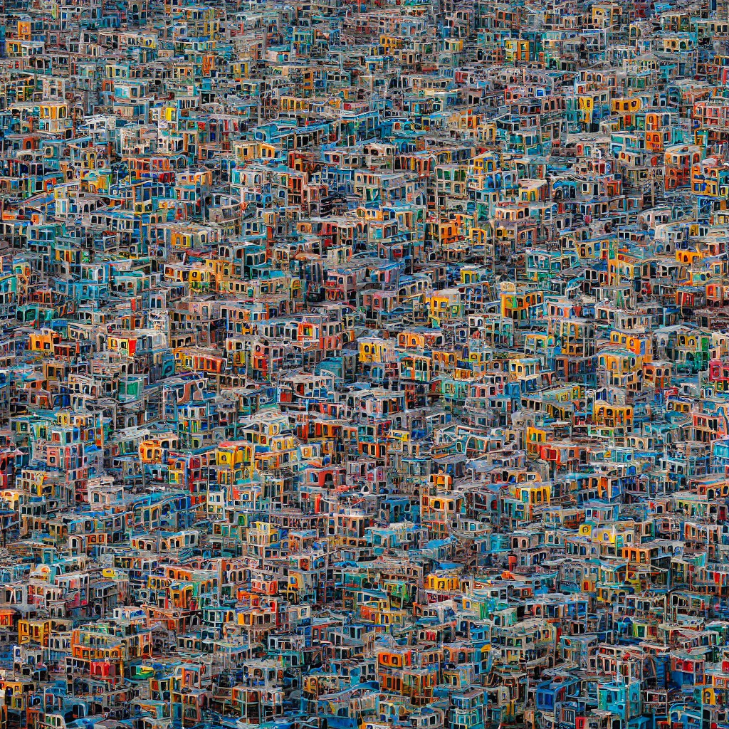 Image similar to close - up swirling towers made up of colourful makeshift squatter shacks, faded colours, neutral sky, dystopia, mamiya, very detailed, ultra sharp, photographed by john chiara and ansel adams