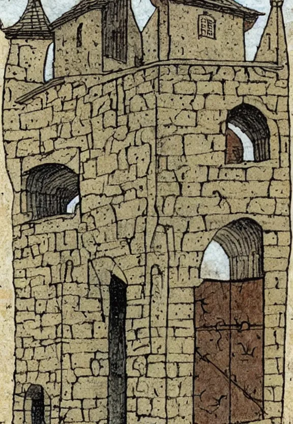 Image similar to Clear and detailed medieval illustration of a medieval jail