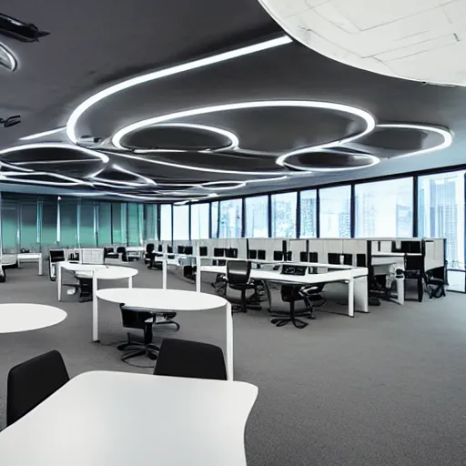 Image similar to a futuristic office,