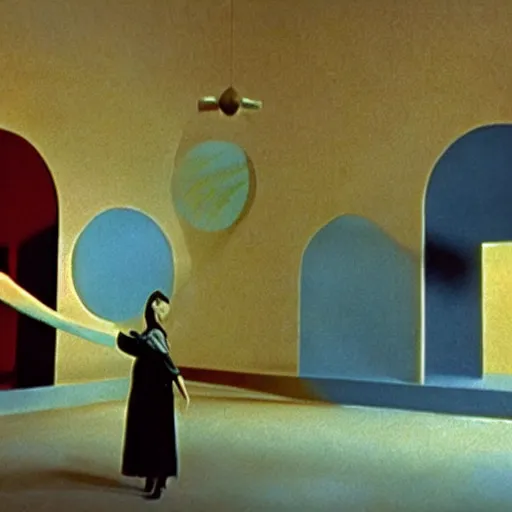 Image similar to film still from surreal arthouse film, avant garde, stylized colors, unusual lighting choices