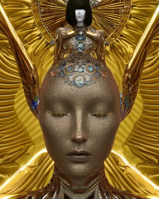 Image similar to a highly detailed metahuman 4 k close up render of an alien goddess bella hadid monument in iris van herpen dress schiaparelli in diamonds crystals swarovski and jewelry iridescent in style of alphonse mucha gustav klimt trending on artstation made in unreal engine 4