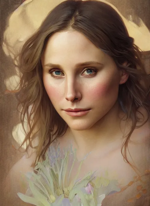 Prompt: beautiful portrait of chonky kristen bell, soft features, by magali villeneuve and greg rutkowski and artgerm and alphonse mucha and jeremy lipkin and rob hay, intricate, elegant, highly detailed, photorealistic, trending on artstation, trending on cgsociety, 8 k, sharp focus