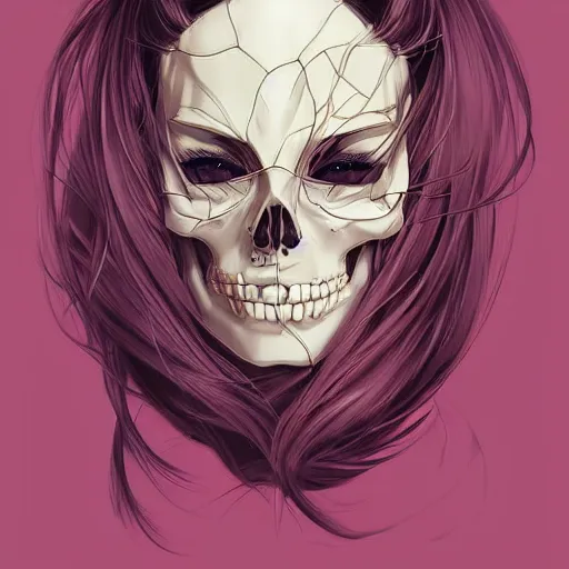 Image similar to anime manga skull portrait young woman skeleton, ghost, elegant, highly detailed, digital art, studio ghibli, art by JC Leyendecker and sachin teng