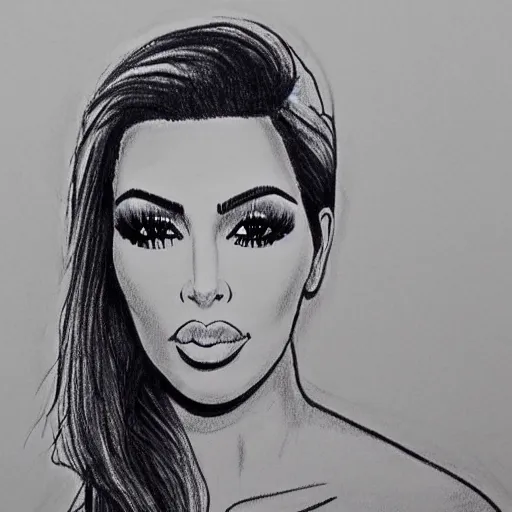 Image similar to rock and rule style drawing of kim kardashian