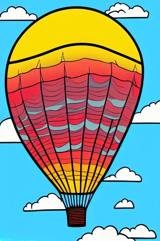 Prompt: sunrise mountain water hot - air balloon illustration vector digital art trending on artstation