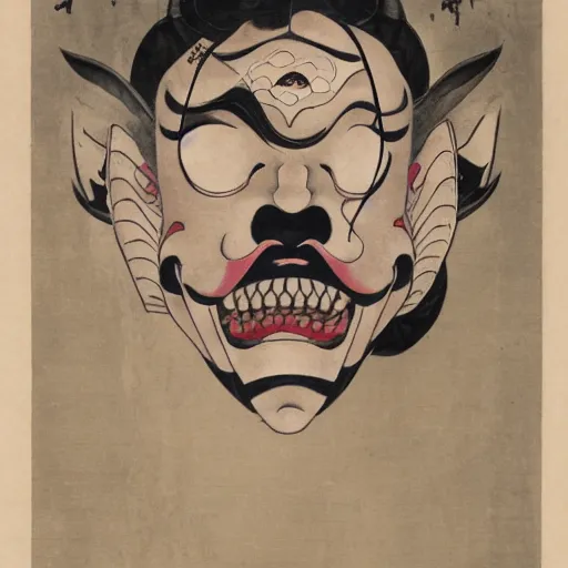 Prompt: a hannya mask by shin hanga and kawanabe kyosa and makoto shinkai