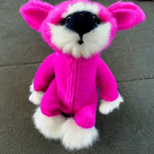 Prompt: A very very very cute pink furry stuffed kangaroo animal with blue sweater