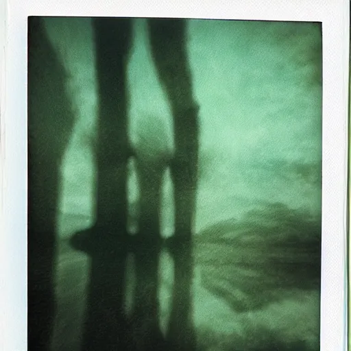 Image similar to polaroid of a surreal art scene, double exposure