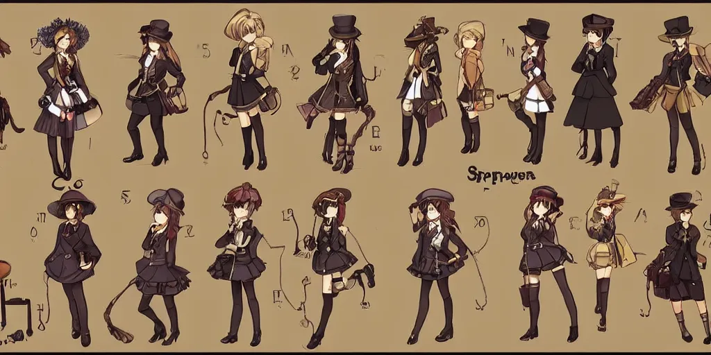 Image similar to visual novel sprites of a steampunk detective girl, 2 d,