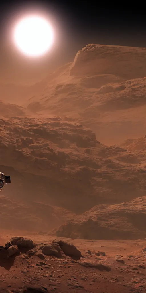 Prompt: concept art, american astronaut landing on mars, musk's mars project, future technology, backlight, epic, high detail, 8 k, octane rendering, unreal engine.