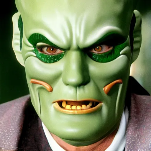 Prompt: photo of Jim Carrey in the movie The Mask, highly detailed, high quality, HD, 4k, 8k, Canon 300mm, professional photographer, 40mp, lifelike, top-rated, award winning, realistic, sharp, no blur, edited, corrected, trending