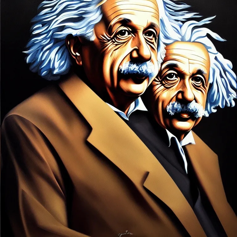 Prompt: a beautiful masterpiece painting of albert einstein by juan gimenez, award winning, trending on artstation,