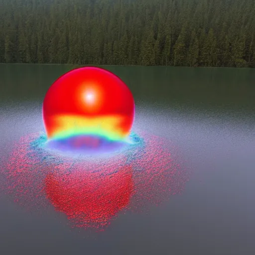 Prompt: A shiny bleeding red prism floating over a lake by Jeff Easley, rendered in octane.