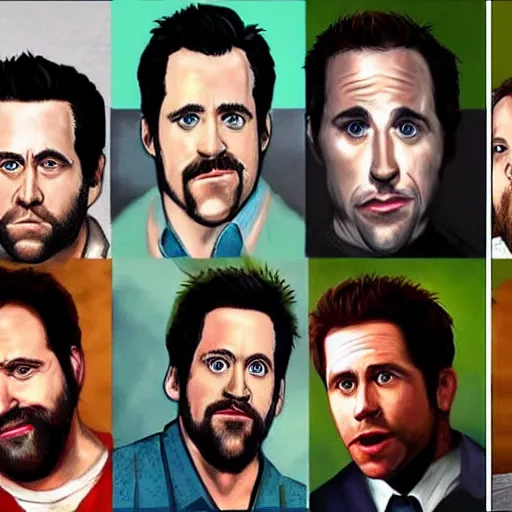 Prompt: the cast of its always sunny in philadelphia, photo realism, perfect face, realistic