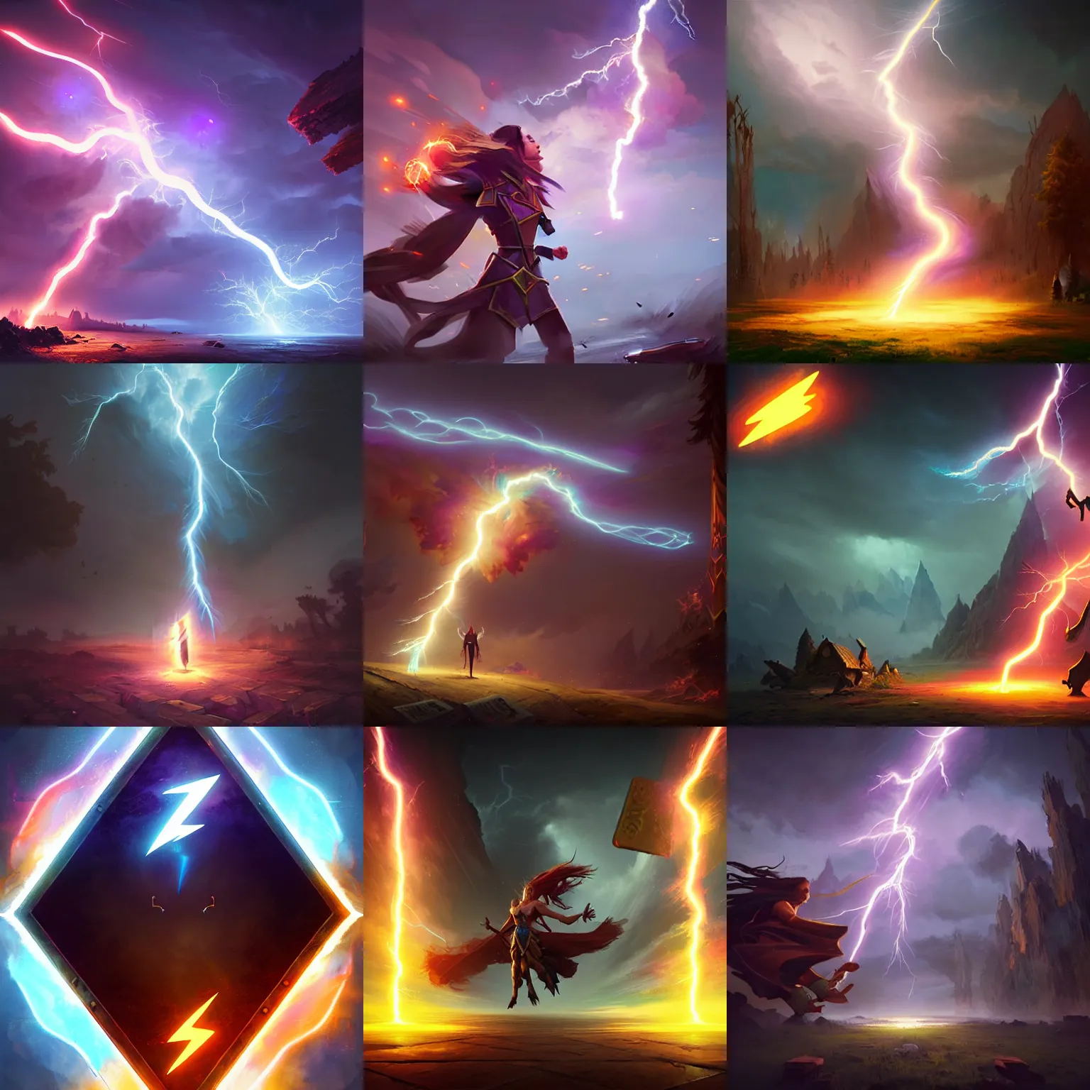Prompt: lightning strike magic spell vfx, diagonal, full canvas, hearthstone colour style, fantasy game spell icon, fantasy epic digital art, by greg rutkowski