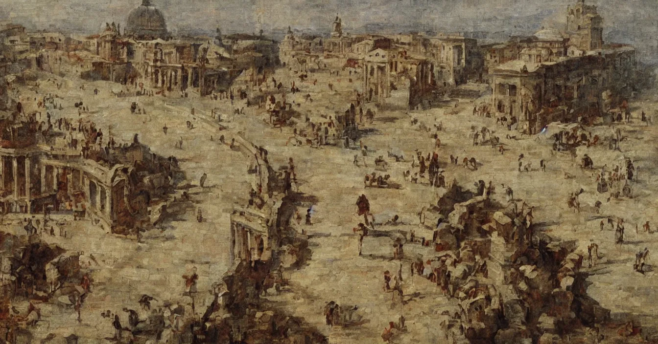 Image similar to All roads lead to Rome, detail, great sense for composition, by best painter,