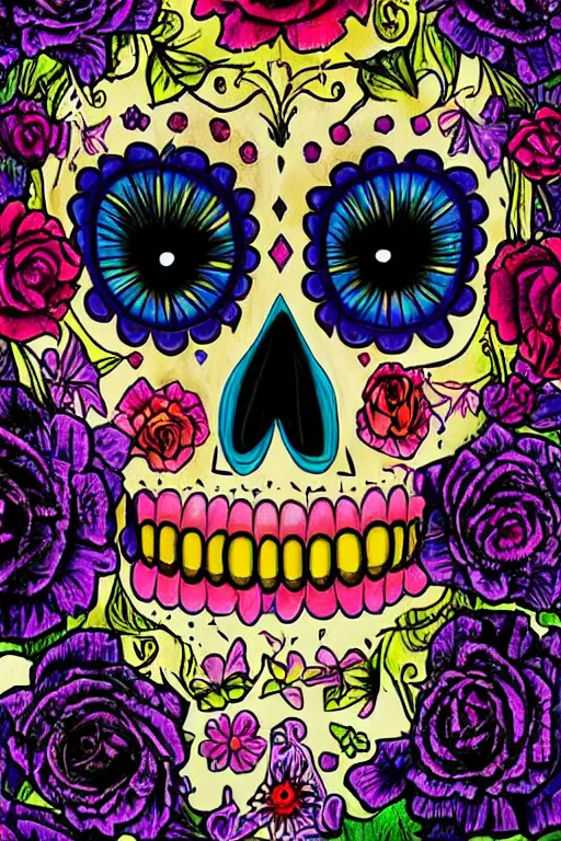 Image similar to Illustration of a sugar skull day of the dead girl, art by phil koch