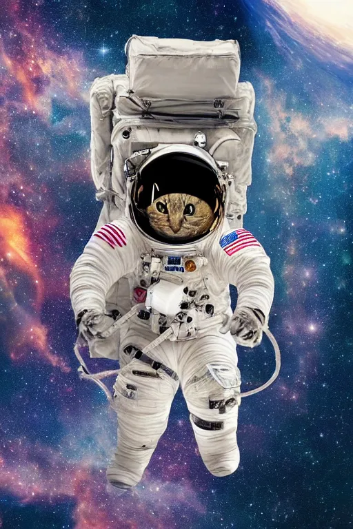 Prompt: astronaut cat in space, realistic photo, highly detailed,