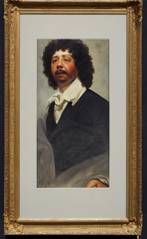 Prompt: Portrait of Alexandre Dumas, oil on canvas, highly detailed, by Delacroix, 8k