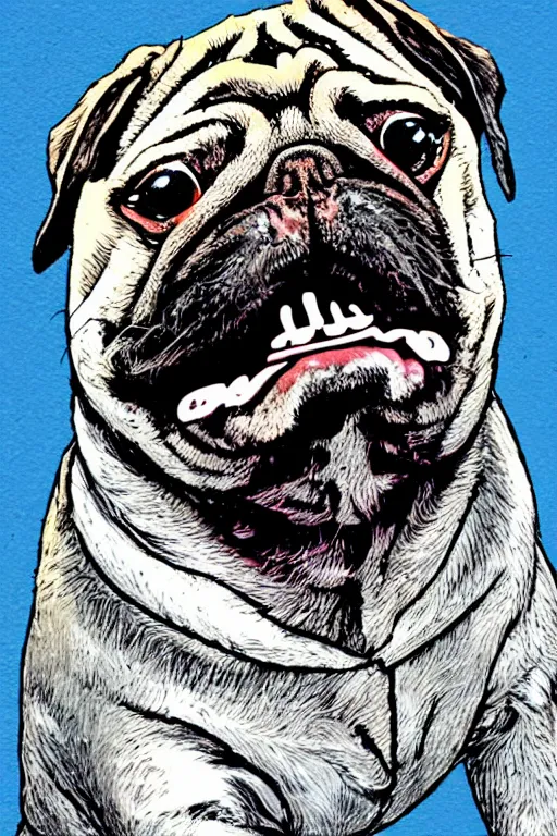 Image similar to Portrait of an evil pug, comic book