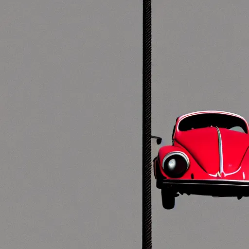 Image similar to red beetle car on top of a tall pole, digital art, photorealistic