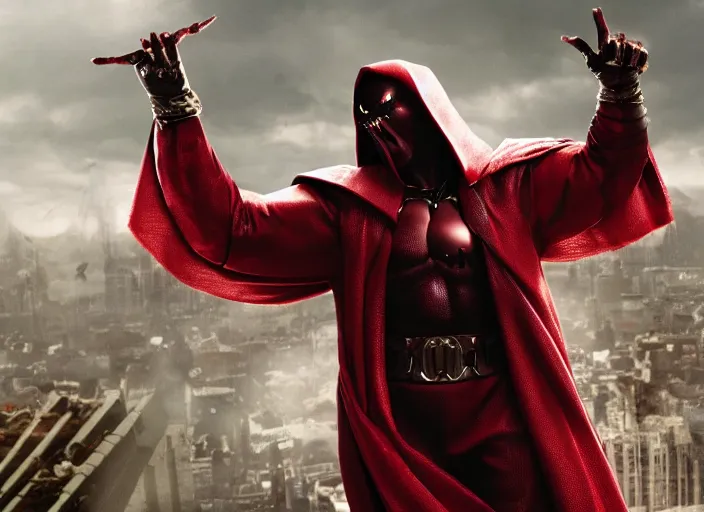 Image similar to film still of jamie foxx as spawn in the new spawn movie, giant chains, large cape, 8 k