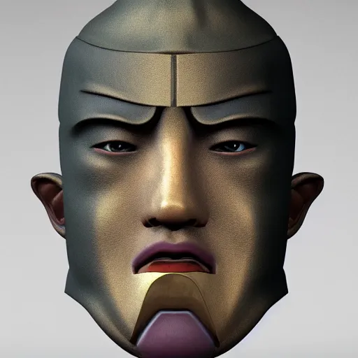 Image similar to portrait of a bust of a samurai head with mask and futuristic fashion elements created by yuuki morita, brilliantly colored, modern art, octane render, 3 d animated, unreal engine 5, studio lighting, smooth surface