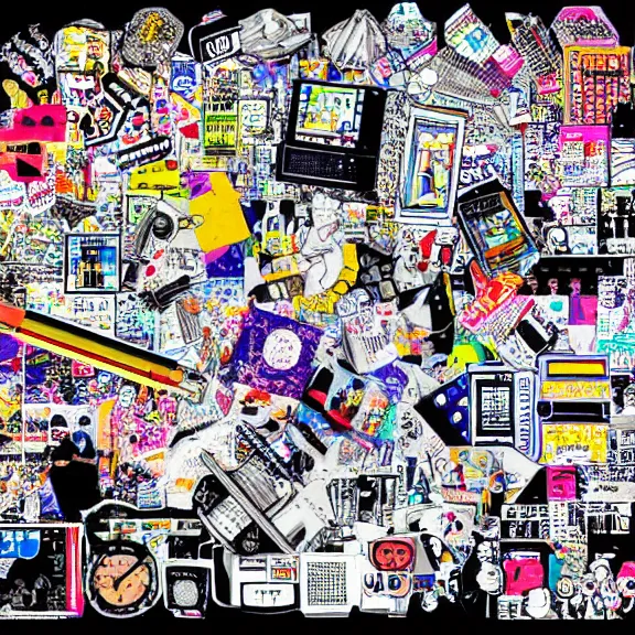 Image similar to 9 0 s clipart collage of y 2 k objects, macpaint, hyper colourful