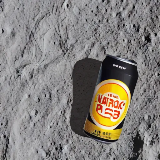 Prompt: photo of an electric guitar and a beer can on the moon surface