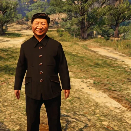 Image similar to screenshot of xi jinping in read red redemption 2, good graphic, highly detailed, rtx engine, nvidia geforce