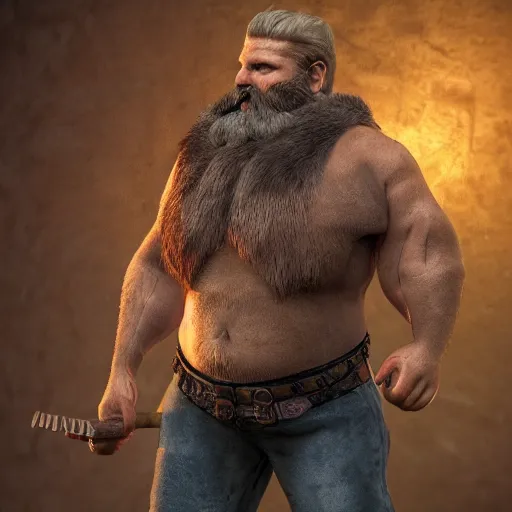 Prompt: fantasy middle - aged burly lumberjack with a beard, render, photorealistic, dungeons and dragons, realistic, dark hair, wearing a fur coat, high quality matte painting, midjourney