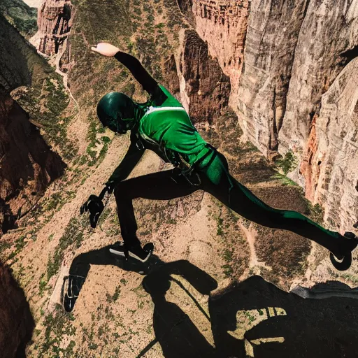 Prompt: green leaping skeletons over a canyon