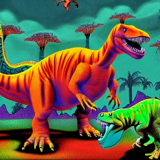 Image similar to dinosaurs on lsd