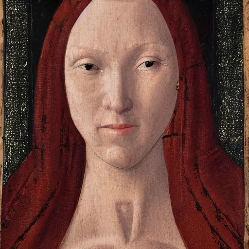 Image similar to portrait of a medieval woman with dark red hair, high cheekbones and fair skin